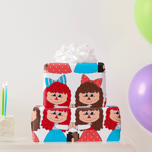 Papel De Regalo Chicas de muñecas rag con arcos y vestidos (Subido por el creador)