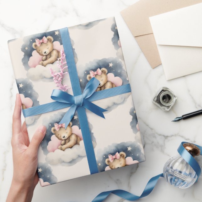 Papel De Regalo Chicas de oso para bebés celestes Cumpleaños (Regalar)