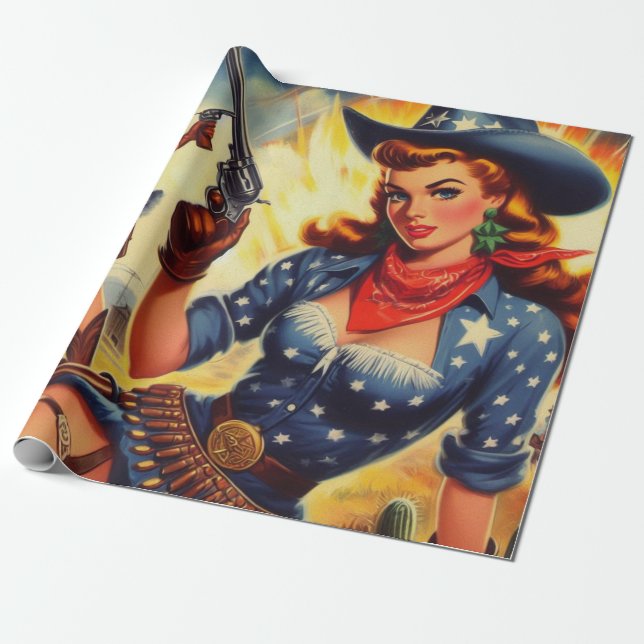 Papel De Regalo Chicas de países occidentales retro (Desenrollado)