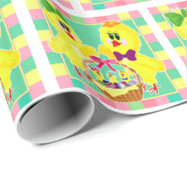 Papel De Regalo Chicas De Pascua Y Cesta De Chicas Y Huevos