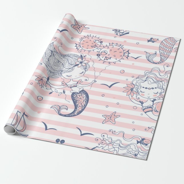 Papel De Regalo Chicas de sirena de verano cumpleaños bajo el mar (Desenrollado)