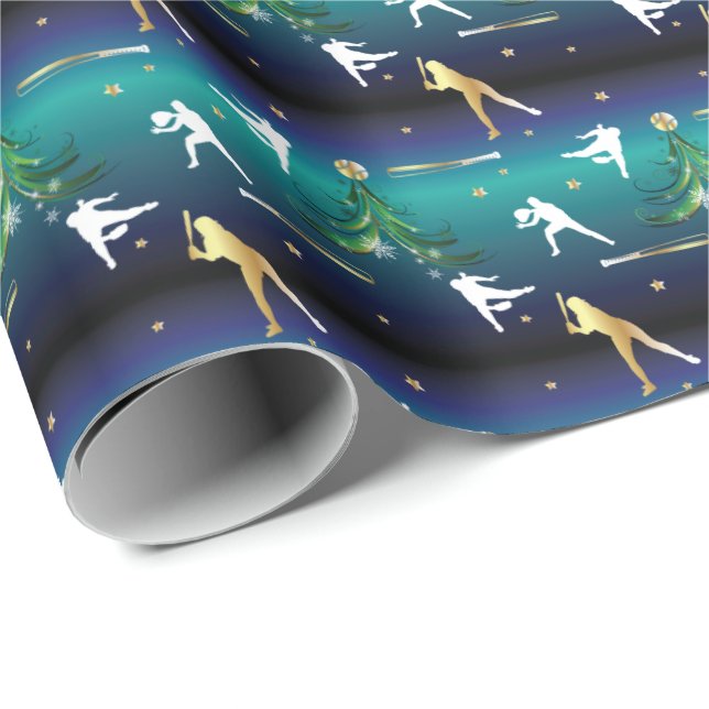 Papel De Regalo Chicas de Sóftbol de Béisbol Navidad (Esquina del rollo)