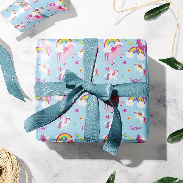 Papel De Regalo Chicas de unicornios rosados y arcoiris (Subido por el creador)