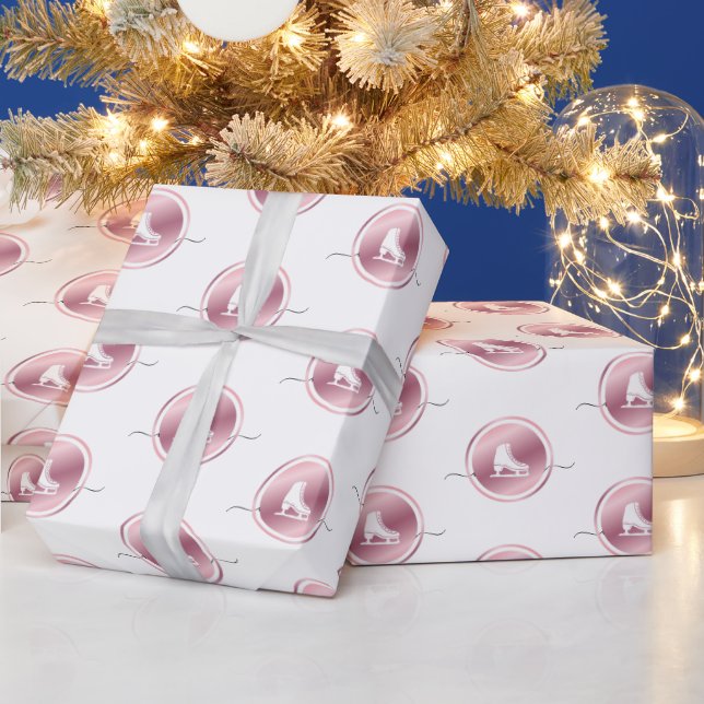 Papel De Regalo Chicas Figura Rosa de patinaje sobre hielo dorado  (Vacaciones)
