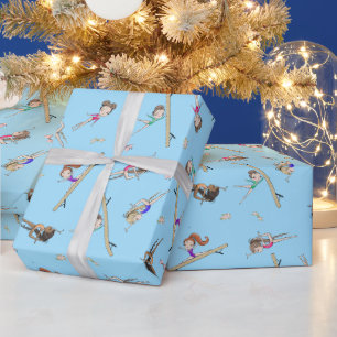 Papel De Regalo Chicas Gimnasia Patrón azul claro