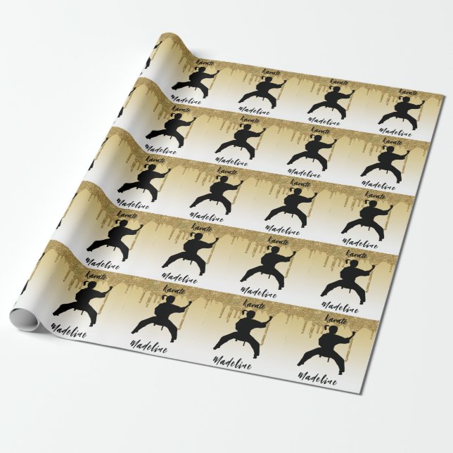 Papel De Regalo Chicas Karate Stance Purpurina Gold Drip Ombre (Desenrollado)