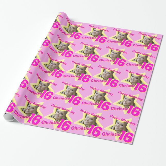 Papel De Regalo Chicas llaman foto de 16 años estrella rosa y amar (Desenrollado)