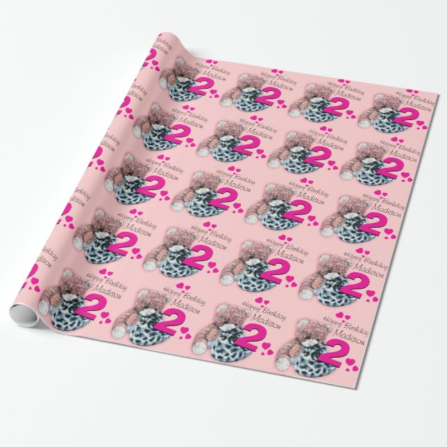 Papel De Regalo Chicas nombre edad juguetes blandos ajuste de cump (Desenrollado)
