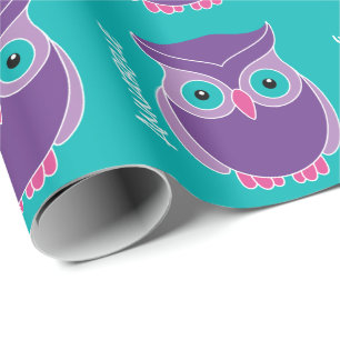 Papel De Regalo Chicas personalizados búho adorable verde azulado