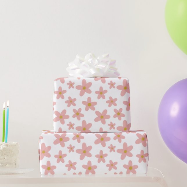 Papel De Regalo Chicas Retro Boho Rosa y White Daisies (Regalos de fiesta)