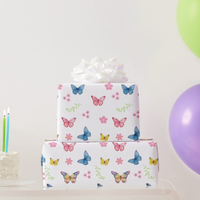 Papel De Regalo Chicas Trama de mariposas rosadas niños Cumpleaños (Regalos de fiesta)