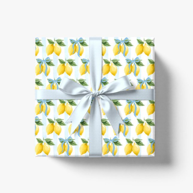 Papel De Regalo Chicas Whimsical Blue Bow Lemon Amalfi Cumpleaños (Subido por el creador)