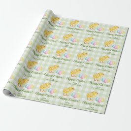 Papel De Regalo Chick And Pastel Eggs Happy Easter Green Gingham