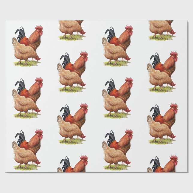 Papel De Regalo Chicken And Rooster Art, Poultry, Farm Animals (Superficie plana)