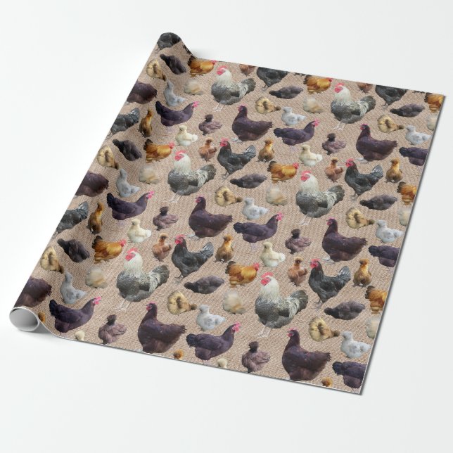 Papel De Regalo Chickens Burlap (Desenrollado)