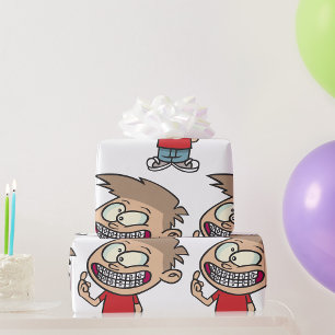 Papel De Regalo Chico de dibujos animados divertido con sonrisa de