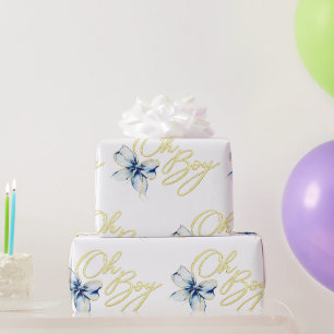 Papel De Regalo Chico de tipografía dorada "Oh Boy" Azul y Dorado