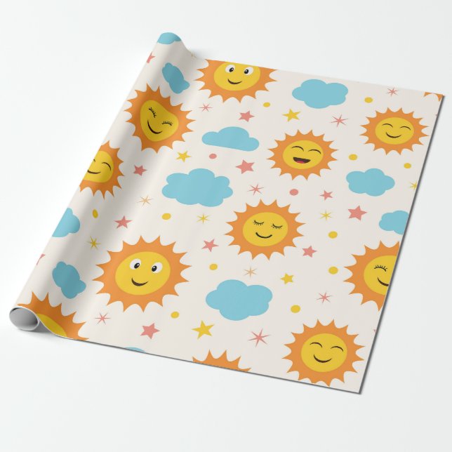 Papel De Regalo Chico Sol Llega Ducha de Bebé  (Desenrollado)