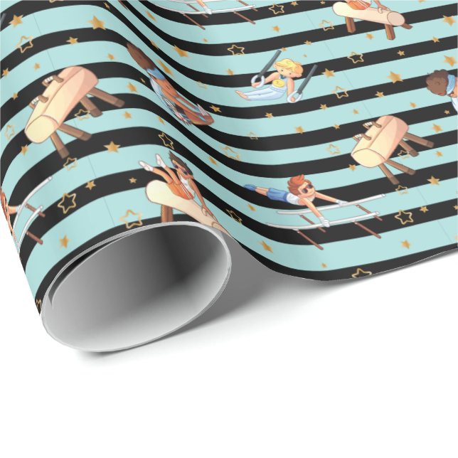 Papel De Regalo Chicos Gimnasia Anillos Barras Paralelas Pommel Ca (Esquina del rollo)
