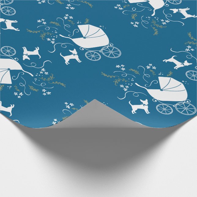 Papel De Regalo Chihuahua Baby Shower Blue Boy Dog (Esquina)