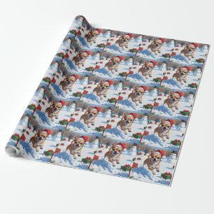 Papel De Regalo Chihuahua corriendo en la nieve con sombrero de Na