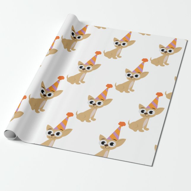 Papel De Regalo Chihuahua del cumpleaños (Desenrollado)