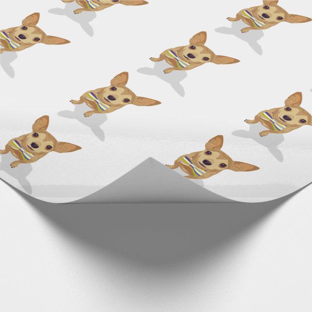Papel De Regalo Chihuahua en una bolera sobre fondo blanco (Esquina)