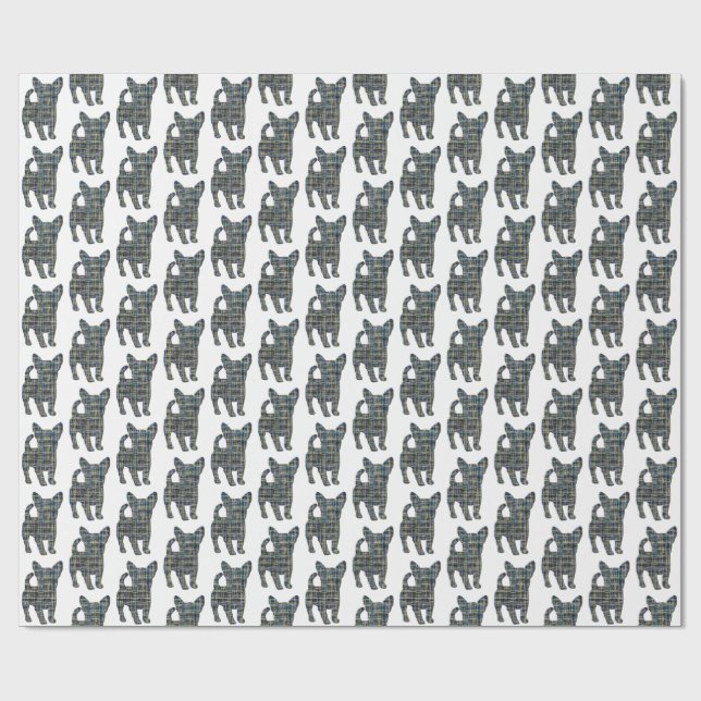 Papel De Regalo Chihuahua Perro Silhouette Y&B Grid Line Blanco (Superficie plana)