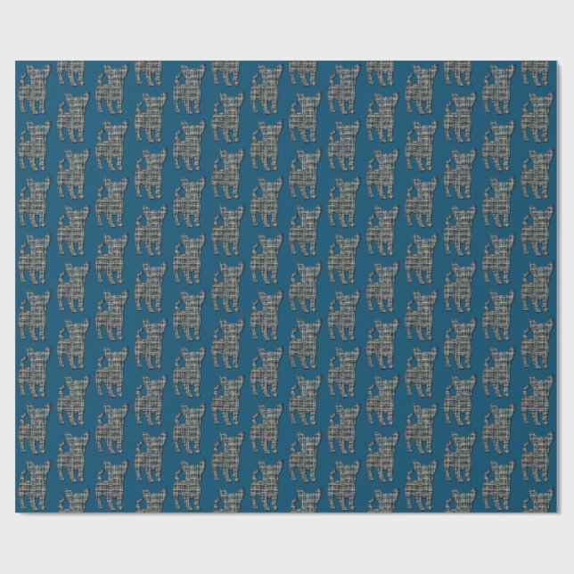 Papel De Regalo Chihuahua Perro Silhouette Y&B Grid Line Blue (Superficie plana)