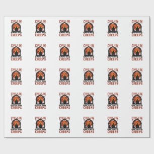 Papel De Regalo Chillin Creeps Halloween Casa Embrujada Luna Naran