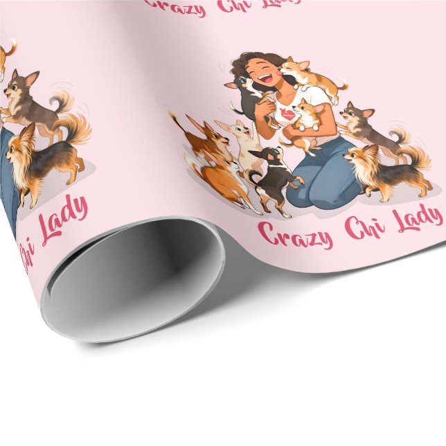 Papel De Regalo Chimigos - Crazy Chi Lady - Chihuahua  (Esquina del rollo)