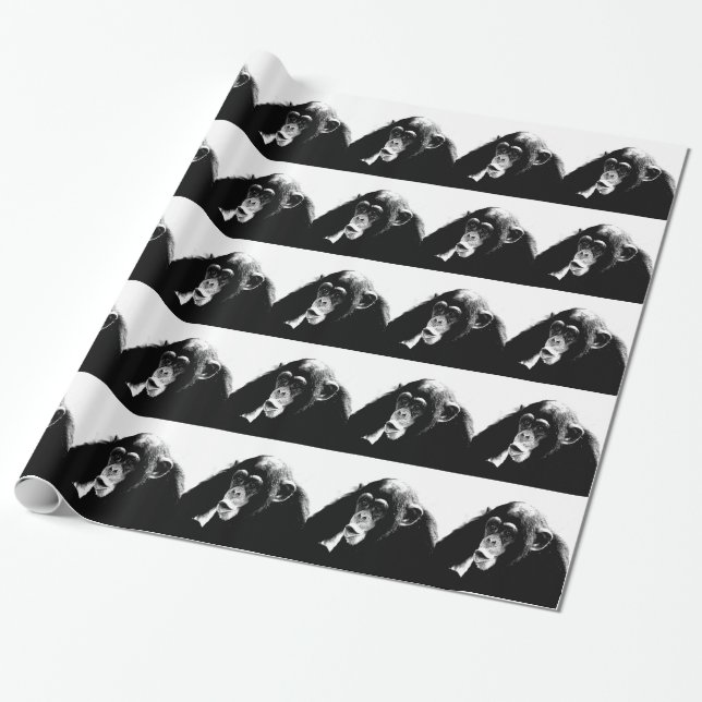 Papel De Regalo Chimpancé blanco negro (Desenrollado)