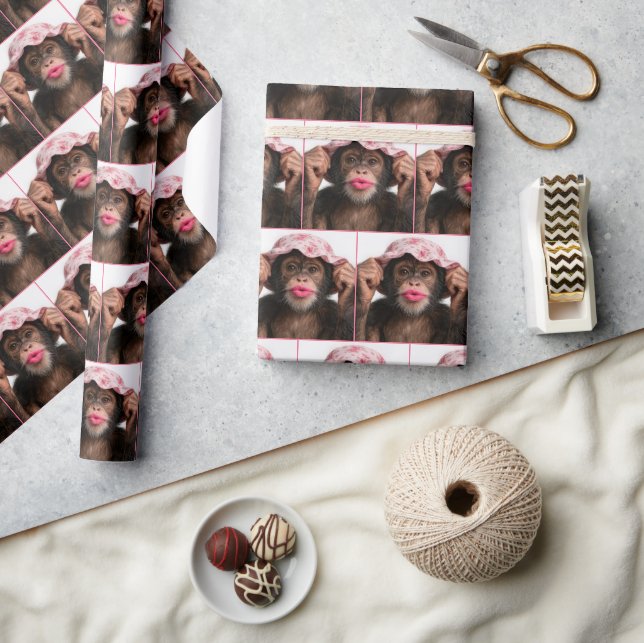 Papel De Regalo Chimpancé con lápiz labial rosa (Artesanía)