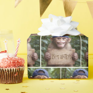 Papel De Regalo Chimpancé con letrero de Feliz Cumpleaños
