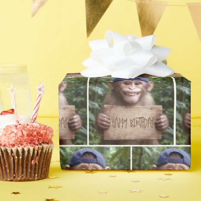 Papel De Regalo Chimpancé con letrero de Feliz Cumpleaños (Fiesta de cumpleaños )