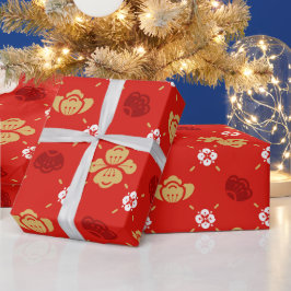 Papel De Regalo China Año Nuevo Tradicional Patrón floral Rojo