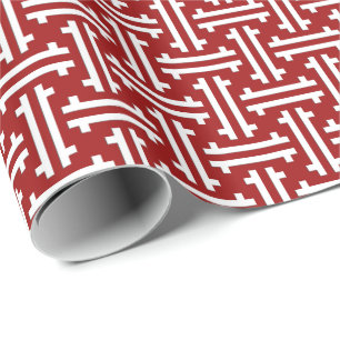 Papel De Regalo Chino frío Art Deco, rojo oscuro y blanco