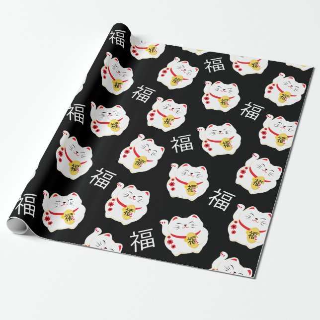 Papel De Regalo Chino Gato Lucky Good Fortune (Desenrollado)