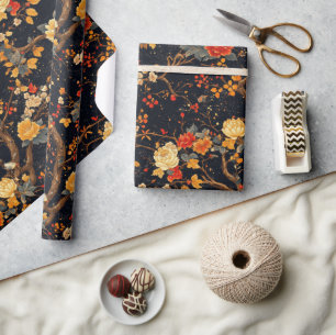 Papel De Regalo Chinoisería de hoja naranja negra de otoño