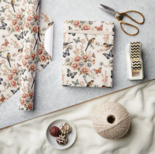 Papel De Regalo Chinoiserie Armonía de aves y mariposas