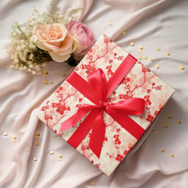 Papel De Regalo Chinoiserie asiática florida rosa rojo vintage