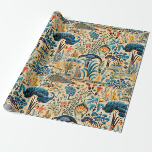 Papel De Regalo Chinoiserie Aves Exóticas Patrón Botánico (6)