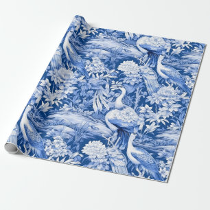 Papel De Regalo Chinoiserie Birds Blue White Painting