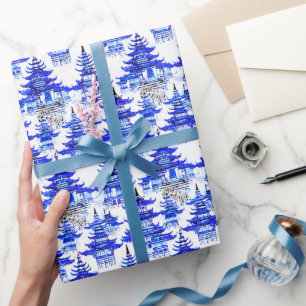 Papel De Regalo Chinoiserie Blue Pagodas