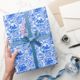 Papel De Regalo Chinoiserie Blue Pagodas