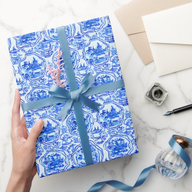 Papel De Regalo Chinoiserie Blue Pagodas (Regalar)