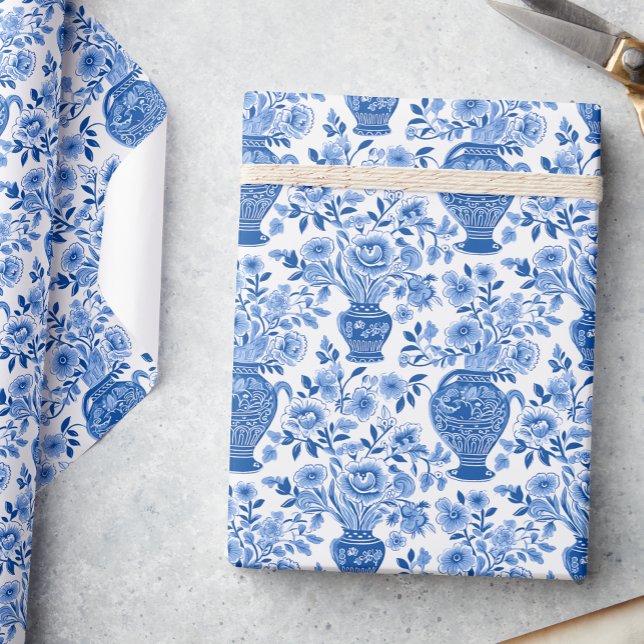 Papel De Regalo Chinoiserie Blue & White Ginger Jar Vases Florales (Subido por el creador)