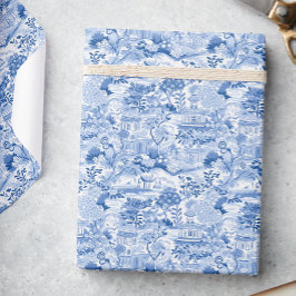 Papel De Regalo Chinoiserie Blue & White Pagodas