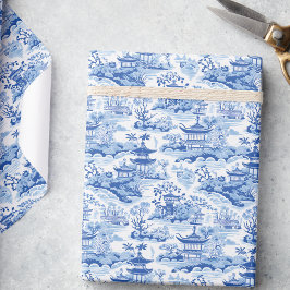 Papel De Regalo Chinoiserie Blue & White Pagodas