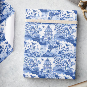 Papel De Regalo Chinoiserie Blue & White Pagodas
